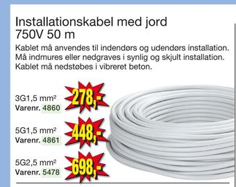 Harald Nyborg Installationskabel med jord 750v 50 m tilbud