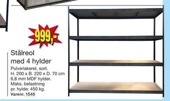 Harald Nyborg Stålreol med 4 hylder tilbud