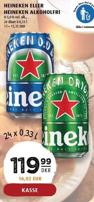 Scandinavian Park Heiniken eller heineken alkoholfri -24 x 33 cl tilbud