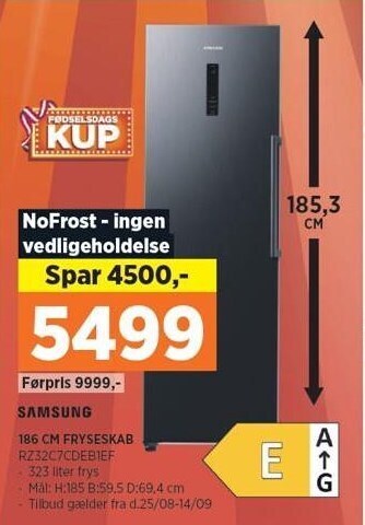 Power 186 cm fryseskab tilbud