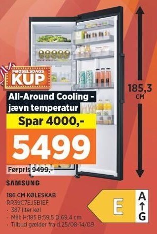 Power 186 cm køleskab tilbud