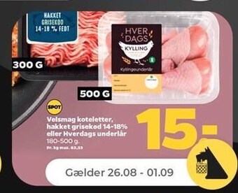 Netto Koteletter, hakket gris 14-18 % eller hverdags underlår tilbud