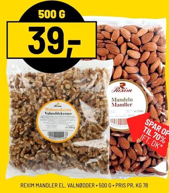 Priss REXIM MANDLER EL. VALNØDDER 500 G. tilbud