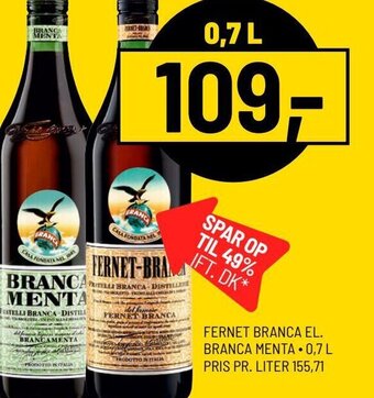 Priss FERNET BRANCA EL. BRANCA MENTA 0,7 L tilbud