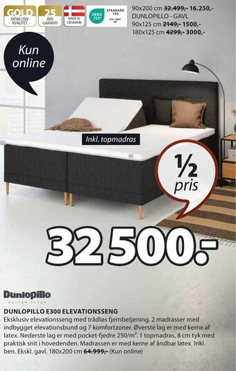 JYSK DUNLOPILLO E300 ELEVATIONSSENG tilbud