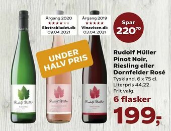 Kvickly Rudolf Müller Pinot Noir, Riesling eller Dornfelder Rosé tilbud