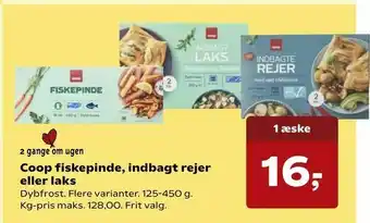 Kvickly Coop fiskepinde, indbagt rejer eller laks tilbud