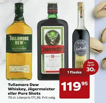 Kvickly Tullamore Dew Whiskey, Jägermeister eller Pure Shots tilbud