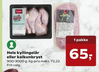SuperBrugsen Hele kyllingelår eller kalkunbryst tilbud