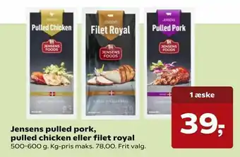 SuperBrugsen Jensens pulled pork, pulled chicken eller filet royal tilbud
