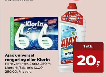 SuperBrugsen Ajax universal rengøring eller Klorin tilbud
