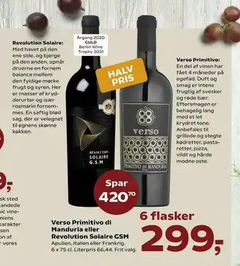 SuperBrugsen Verso Primitivo di Manduria eller Revolution Solaire GSM tilbud