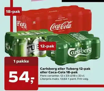 SuperBrugsen Carlsberg eller Tuborg 12-pak eller Coca-Cola 18-pak tilbud