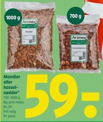 Coop 365 Mandler eller hassel-nødder* 700-1000 g. tilbud