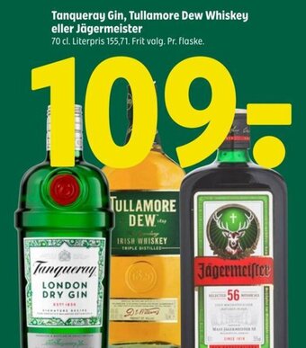 Coop 365 Tanqueray Gin, Tullamore Dew Whiskey eller Jägermeister tilbud