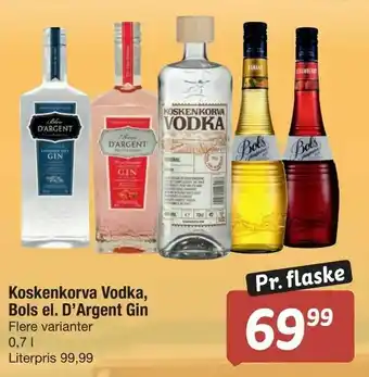 Fakta Tyskland Koskenkorva Vodka, Bols el. D'Argent Gin tilbud