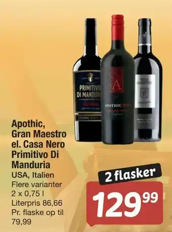 Fakta Tyskland Apothic, Gran Maestro el. Casa Nero Primitivo Di Manduria tilbud