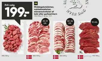 Bilka Middagskoteletter, nakkekoteletter, wienerschnitzler af kalv eller gullaschtern tilbud