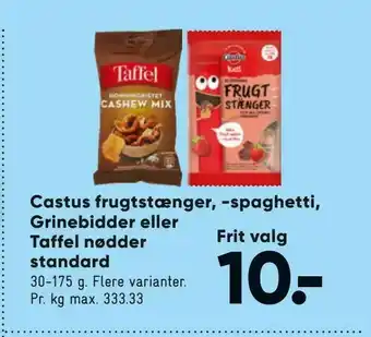 Bilka Castus frugtstænger, -spaghetti, Grinebidder eller Taffel nødder standard tilbud