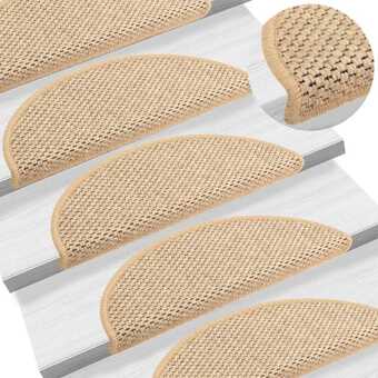 Selvklæbende trappemåtter 15 stk. 56 x 17 x 3 cm sisal-look lys beige