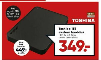 Bilka Toshiba 1TB ekstern harddisk tilbud