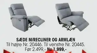 Sæde m/recliner og armlæn