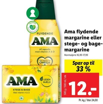Lidl Ama flydende margarine eller stege- og bage-margarine tilbud