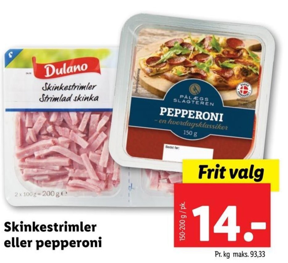 Skinkestrimler eller pepperoni tilbud hos Lidl