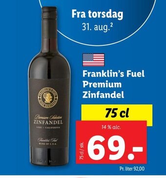 Lidl Franklin's Fuel Premium Zinfandel 75 cl tilbud