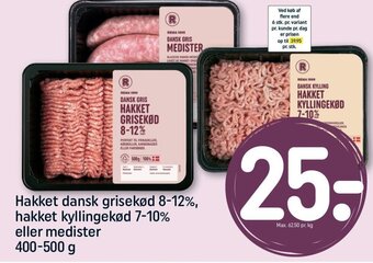 REMA 1000 Hakket dansk grisekød 8-12%, hakket kyllingekød 7-10% eller medister 400-500 g tilbud