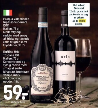 REMA 1000 Pasqua Valpolicella Ripasso Superiore DOC Italien, 75 cl tilbud