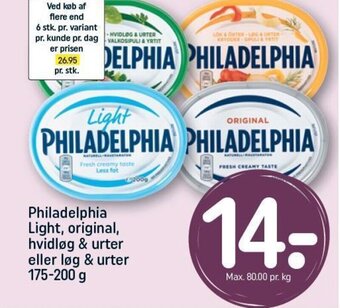 REMA 1000 Philadelphia Light, original, hvidløg & urter eller løg & urter 175-200 g tilbud