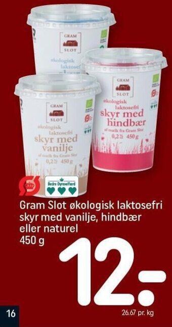 REMA 1000 Gram Slot økologisk laktosefri skyr med vanilje, hindbær eller naturel 450 g tilbud