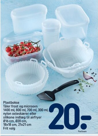 REMA 1000 Plastbokse Tåler frost og microovn 1400 ml, 800 ml, 700 ml, 300 ml, nylon osteskærer eller silikone indlæg til airfryer tilbud