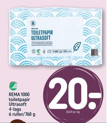 REMA 1000 toiletpapir Ultrasoft 4-lags 6 ruller/768 g