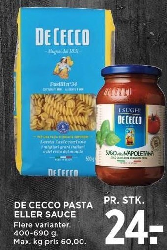 MENY De cecco pasta eller sauce tilbud
