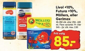 Bilka Livol +10%, futura +10%, möllers, eller gerimax tilbud