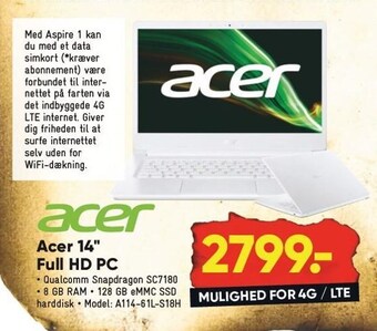 Bilka Acer 14'' full hd pc tilbud