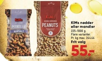 Bilka Kims nødder eller mandler tilbud