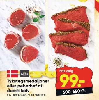 Bilka Tykstegsmedaljoner eller peberbøf af dansk kalv tilbud