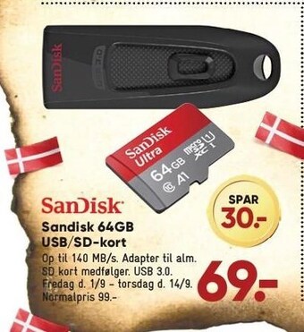 Bilka Sandisk 64gb usb/sd-kort tilbud