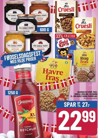 Løvbjerg Beauvais ketchup, fras, cruesli, pauluns, guldkorn, el. den gamle fabrik marmelade tilbud