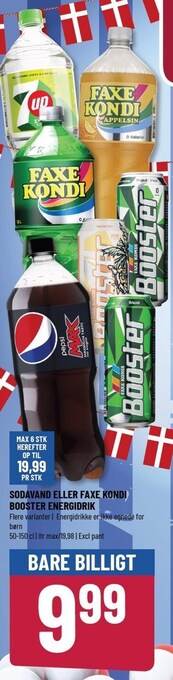 Løvbjerg Sodavand eller faxe kondi booster energidrik tilbud