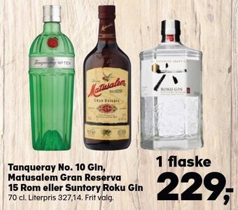 Kvickly Tanqueray no. 10 gin, matusalem gran reserva 15 rom eller suntory roku gin tilbud