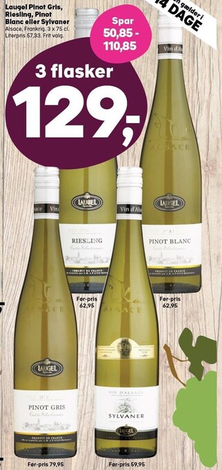 Kvickly Laugel pinot gris, riesling, pinot blanc eller sylvaner tilbud