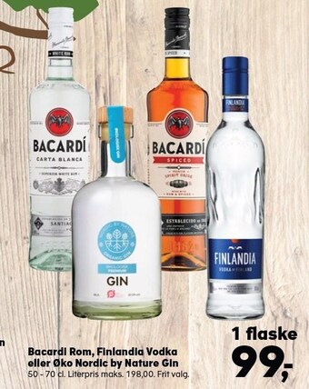 Kvickly Bacardi rom, finlandia vodka eller øko nordic by nature gin tilbud