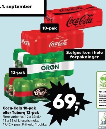Kvickly Coca-cola 18-pak eller tuborg 12-pak tilbud