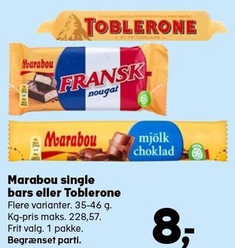 Kvickly Marabou single bars eller toblerone tilbud
