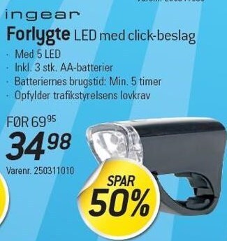Ingear forlygte led med click-beslag