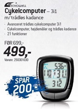 Thansen Echowell cykelcomputer - 3i1 tilbud
